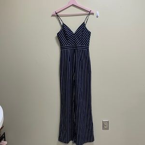 Fairly new blue and white striped tank top romper with pants. Comfy and cute